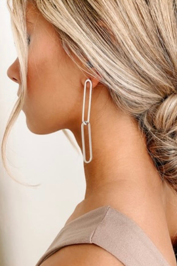Dangle Paperclip Earrings-Silver