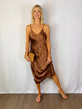 Sunbaked Cheetah Satin Slip Dress-Bronze