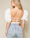 Scarlet Cropped Puff Sleeve Top-White MIMOSA
