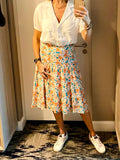 Floral Ruffle Swing Hi-Lo Midi Skirt-Peach SUPREME FASHION