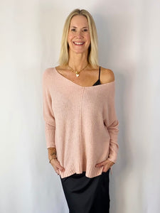SALE-Winnie Boho Relaxed Knit Sweater-Pink