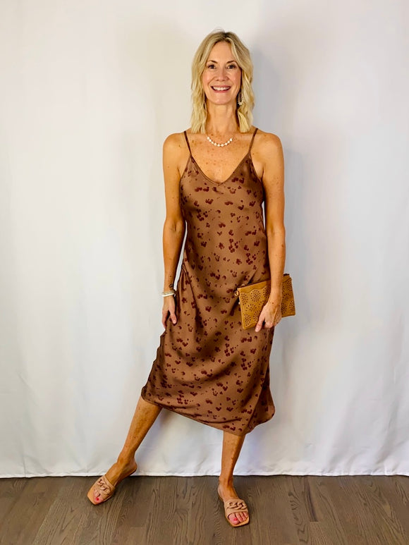 Sunbaked Cheetah Satin Slip Dress-Bronze