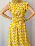 SALE-Feminine Yellow Floral Midi Dress
