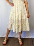 SALE-Yellow Floral Puff Sleeve Midi Dress