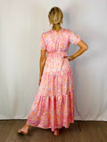 SALE-Cayla Songbird Pink Satin Floral Maxi Dress