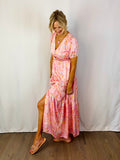SALE-Cayla Songbird Pink Satin Floral Maxi Dress