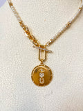 I LOVE YOU Coin Medallion Beaded Necklace - Gold