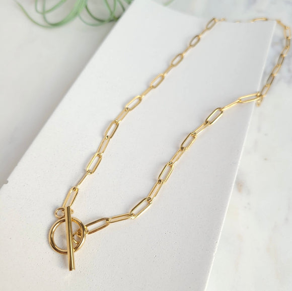 18k Saudi Gold Necklace Paperclip Chain 15