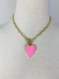 Large Pink Enamel Gold Heart Necklace
