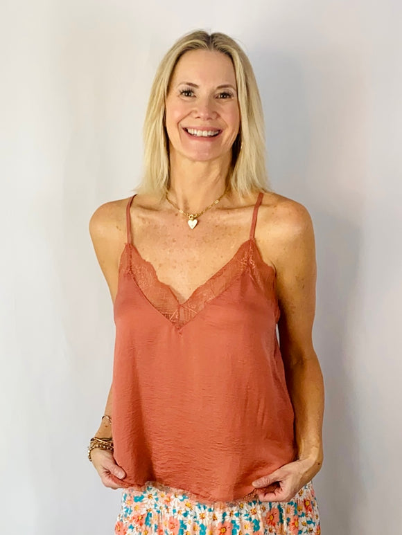 SALE-Lace Trimmed Cami-Coral