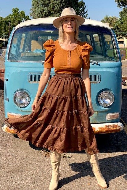 HALEY Golden & Rust Midi Dress CURRENT AIR
