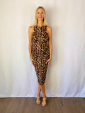 SALE-Wilma Leopard High Neck Midi Dress