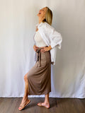 Let's Get Away Mocha Jersey Maxi Skirt BY TOGETHER