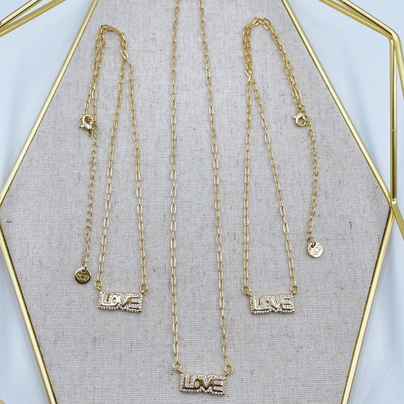 Love Crystal Bar Gold Necklace TREASURE JEWELS